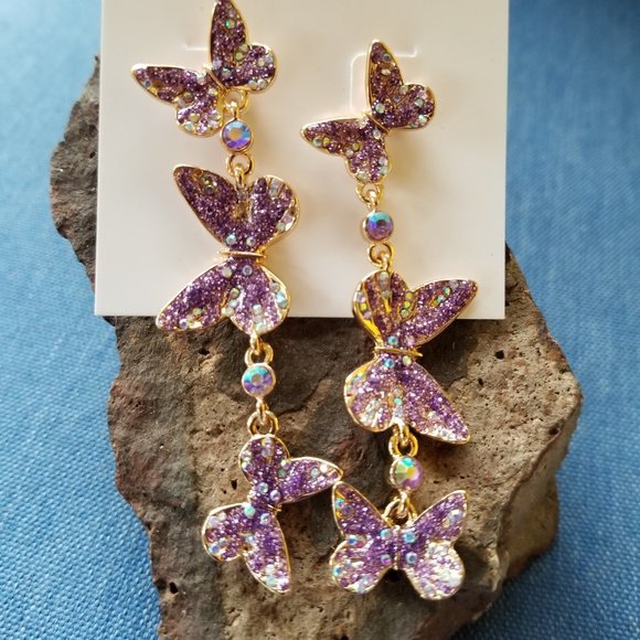 Betsey Johnson Purple Butterflies Dangle Earrings - NWT - Picture 6 of 6